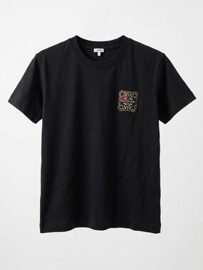 Loewe Black Crewneck T-Shirt with Multicolor Anagram Patch